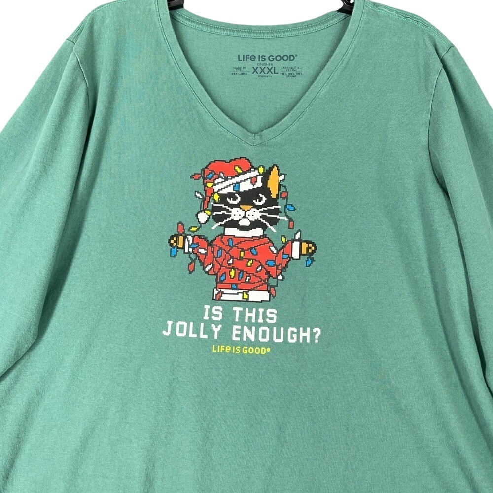 Life Is Good Holiday Kitty Crusher tee womens XXXL Cat cute cozy soft girl indie